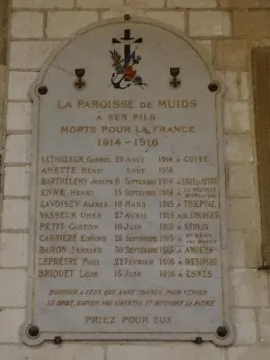 Plaque aux Morts de l'Église Saint-Hilaire de Muids