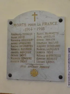 Plaque commémorative 14-18 de l'Église Notre-Dame d'Andé
