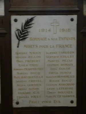 Plaque aux Morts de l'Église Saint-Aubin à Saint-Aubin-d'Écrosville