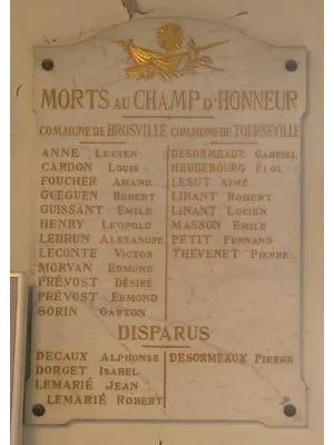 Plaque commémorative de l'église 1914-1918 de Brosville