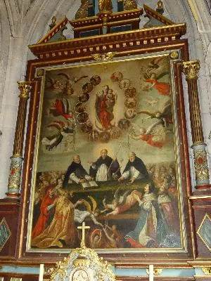 Retable et tableau de la Glorification du Rosaire de l'église Notre-Dame-des-Arts de Pont-de-l'Arche