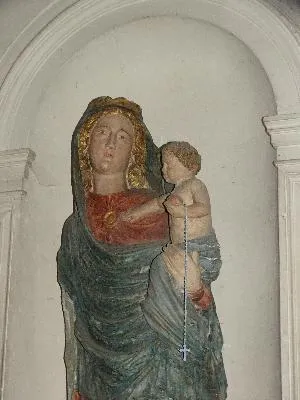 Statuette : Vierge à l'Enfant dite sainte Radegonde dans l'Église Saint-André du Bec-Hellouin