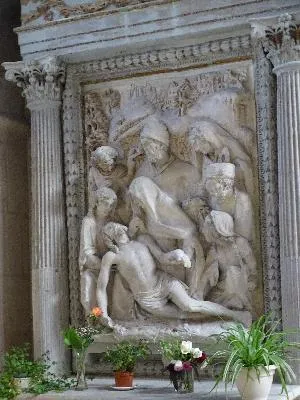autel, retable et haut-relief tableau d'autel : la Déploration du Christ (retable de la Descente de Croix)