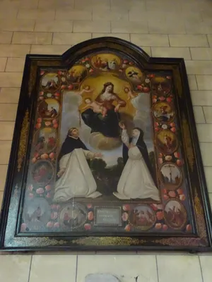 tableau : Remise du rosaire à saint Dominique et à sainte Catherine de Sienne