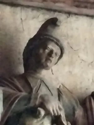 Groupe sculpté : La Charité de Saint-Martin dans la Collégiale Notre-Dame d'Écouis