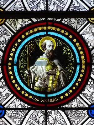 Vitrail Baie 3 : St Nicolas - Ste Colombe dans l'Église Sainte-Colombe de Porte-Joie