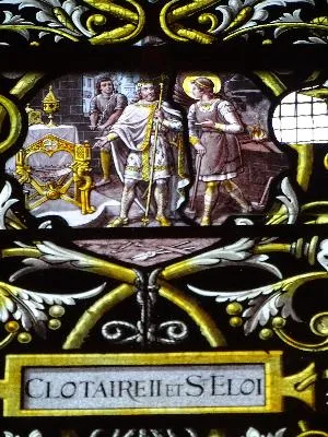 Vitrail Baie 7 : Clotaire II et St-Eloi dans l'Église de Saint-Étienne-du-Vauvray