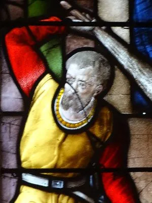 Vitrail Baie 3 : St-Quentin souffrit son premier Martyre dans l'Église de Poses
