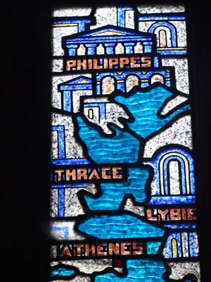 Vitrail Baie 7 : Saint-Paul dans l'Église Saint-Hélier de Beuzeville