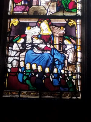 Vitrail Baie 18 : Vie de la Vierge, Saint-Nicolas et Saint-Martin dans l'Église Saint-Martin à Nonancourt