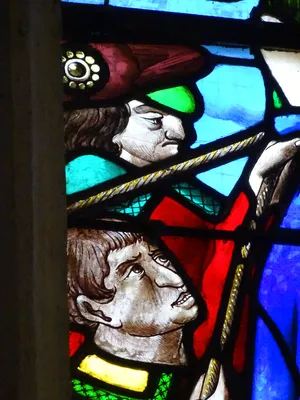 Vitrail Baie 3 : Le Crucifiement de Saint-Pierre dans l'Église Saint-Martin à Nonancourt