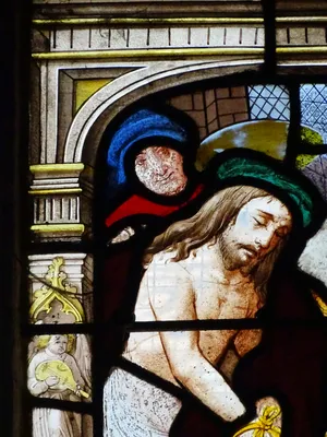 Vitrail baie 15 : Scènes de la vie du Christ, Sainte-Barbe dans l'Église Saint-Martin à Nonancourt