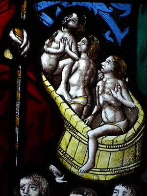 Vitrail Baie 18 : Vie de la Vierge, Saint-Nicolas et Saint-Martin dans l'Église Saint-Martin à Nonancourt
