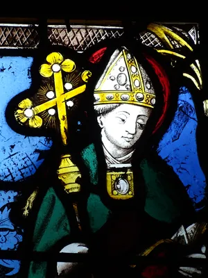 Vitrail Baie 18 : Vie de la Vierge, Saint-Nicolas et Saint-Martin dans l'Église Saint-Martin à Nonancourt
