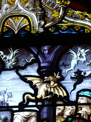 Vitrail Baie 18 : Vie de la Vierge, Saint-Nicolas et Saint-Martin dans l'Église Saint-Martin à Nonancourt