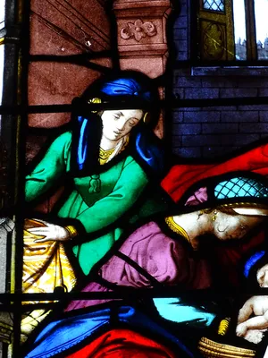 Vitrail Baie 18 : Vie de la Vierge, Saint-Nicolas et Saint-Martin dans l'Église Saint-Martin à Nonancourt