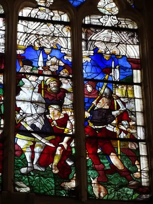Vitrail Baie 105 : Le Baiser de Judas et l'Arrestation du Christ dans l'Église Saint-Martin à Nonancourt