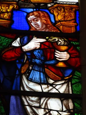 Vitrail Baie 106 : L'Apparition du Christ, St-Jean-l'Evangéliste et St-Jean-Baptiste dans l'Église de Nonancourt