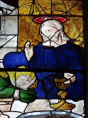 Vitrail Baie 107 : La Cène, La Messe de saint Grégoire dans l'Église Saint-Martin à Nonancourt