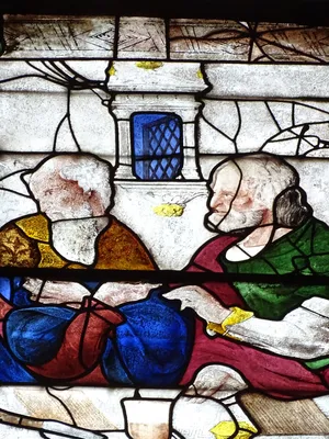 Vitrail Baie 107 : La Cène, La Messe de saint Grégoire dans l'Église Saint-Martin à Nonancourt