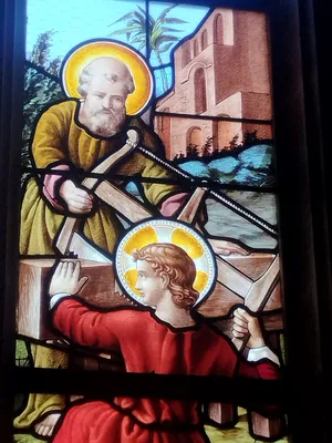 Vitrail Baie 10 : Atelier de Nazareth dans l'Église Saint-Ouen à Routot