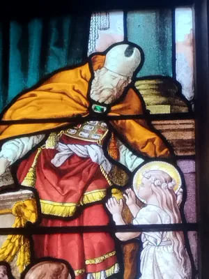 Vitrail Baie 15 : Présentation de la Vierge au Temple dans l'Église Saint-Ouen à Routot