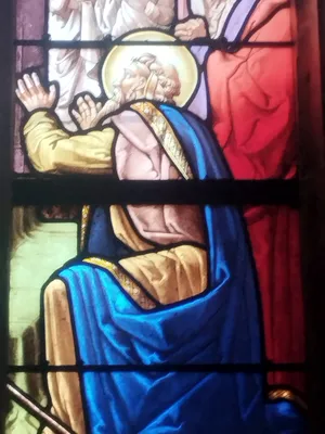 Vitrail Baie 15 : Présentation de la Vierge au Temple dans l'Église Saint-Ouen à Routot