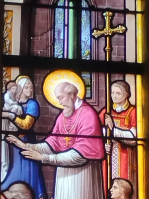 Vitrail Baie 16 : Scène de la vie de Saint-François-de-Sales dans l'Église Saint-Ouen à Routot