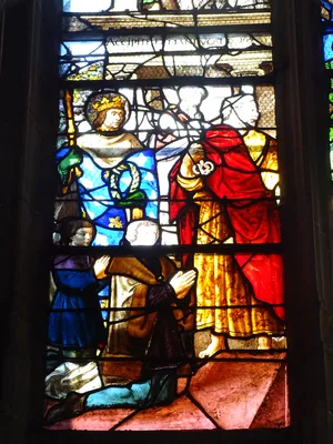 Vitrail Baie 10 : L'Eucharistie dans l'Église Sainte-Foy de Conches-en-Ouche