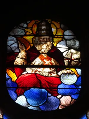 Vitrail Baie 14 : Le Pressoir mystique dans l'Église Sainte-Foy de Conches-en-Ouche