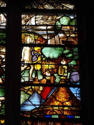 Vitrail Baie 16 : La manne dans l'Église Sainte-Foy de Conches-en-Ouche