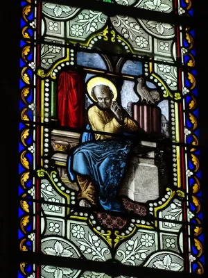 Vitrail Baie 1 : Le reniement de Saint-Pierre dans l'Église Saint-Germain à Heuqueville