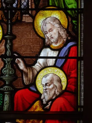 Vitrail Baie 6 : Dormition de la Sainte Vierge, L'Adoration des bergers dans l'Église Saint-Germain à Heuqueville