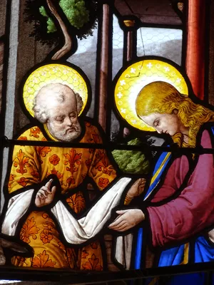 Vitrail Baie 6 : Dormition de la Sainte Vierge, L'Adoration des bergers dans l'Église Saint-Germain à Heuqueville