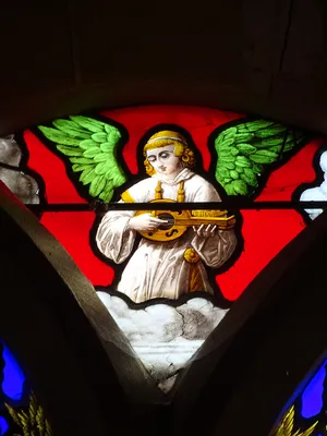Vitrail Baie 6 : Dormition de la Sainte Vierge, L'Adoration des bergers dans l'Église Saint-Germain à Heuqueville