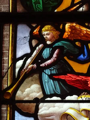 Vitrail Baie 7 : La Présentation au Temple, L'Assomption de la Vierge dans l'Église Saint-Germain à Heuqueville