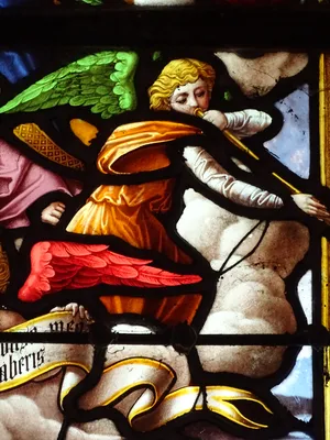 Vitrail Baie 7 : La Présentation au Temple, L'Assomption de la Vierge dans l'Église Saint-Germain à Heuqueville