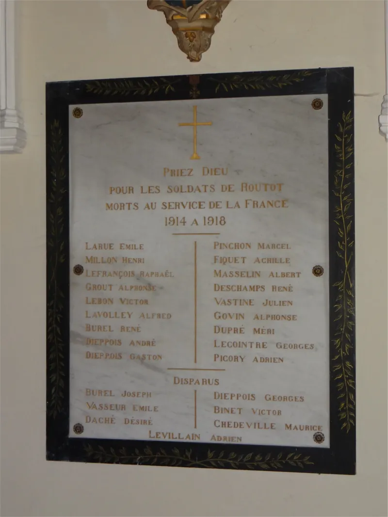 Plaque aux morts 1914-1918 de l'église Saint-Ouen de Routot