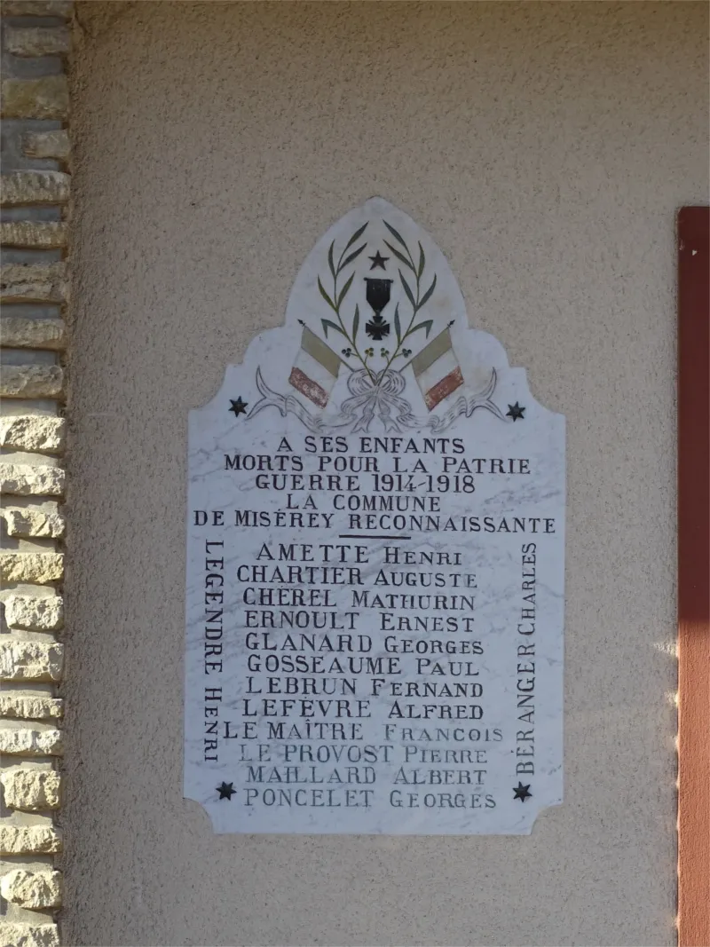 Plaque aux Morts de la mairie de Miserey