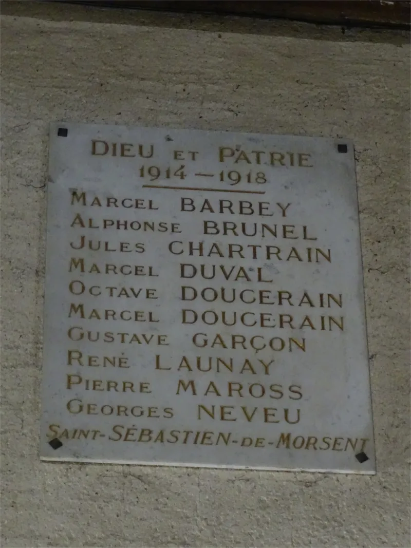 Plaque aux morts de l'église Saint-Sébastien de Saint-Sébastien-de-Morsent