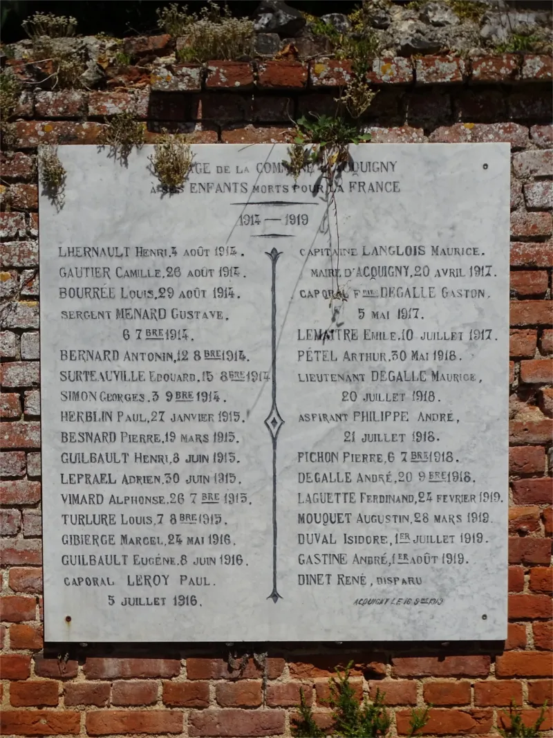 Plaque 14-18 du cimetière d'Acquigny