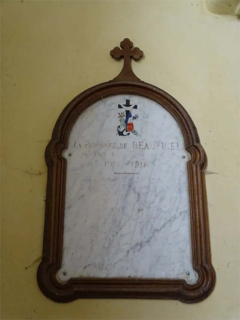 Plaque commémorative 1914-1918 de l'Église Notre-Dame de Beauficel-en-Lyons