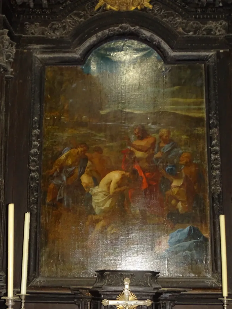 Tableau : Le Baptême du Christ dans l'Église Saint-Hilaire de Muids