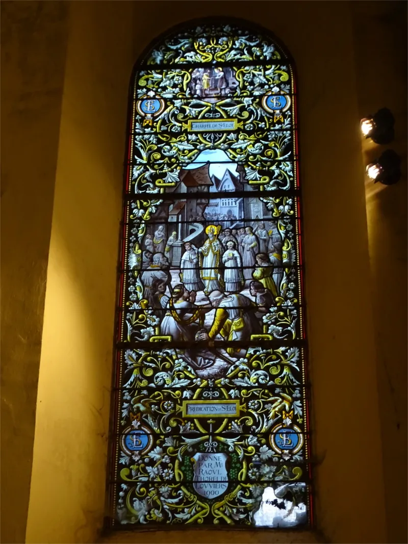 Vitrail Baie 8 : Charité de St-Eloi dans l'Église de Saint-Étienne-du-Vauvray
