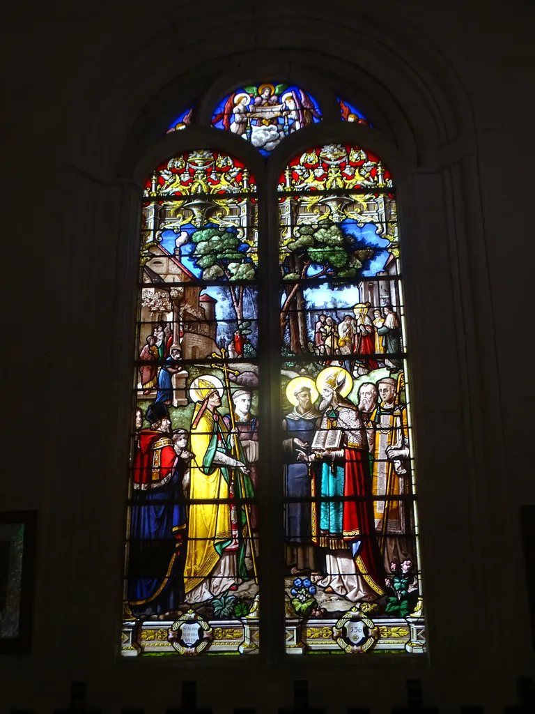 Vitrail Baie 8 : St Aubin se rend à Arles dans l'Église Saint-Aubin de Saint-Aubin-d'Écrosville