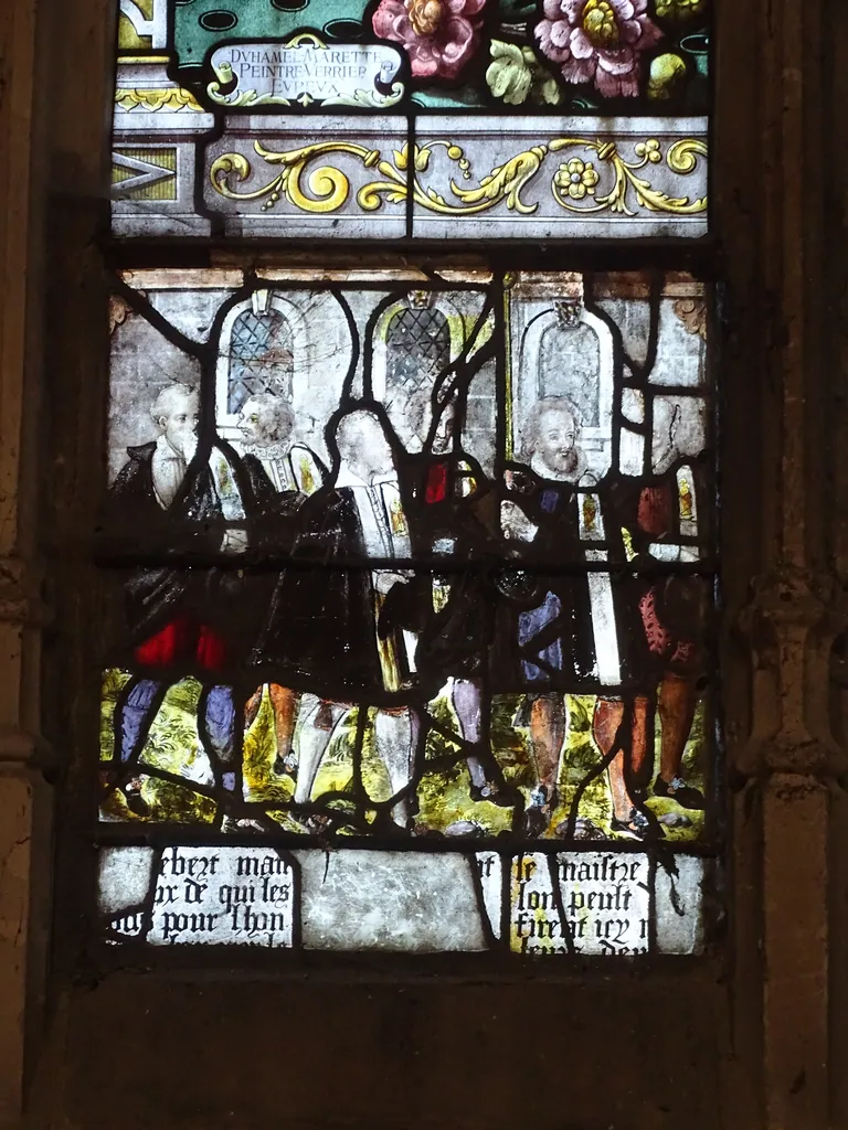 Vitrail baie 3 : Procession de la Confrérie de Charité dans l'Église de Quillebeuf-sur-Seine