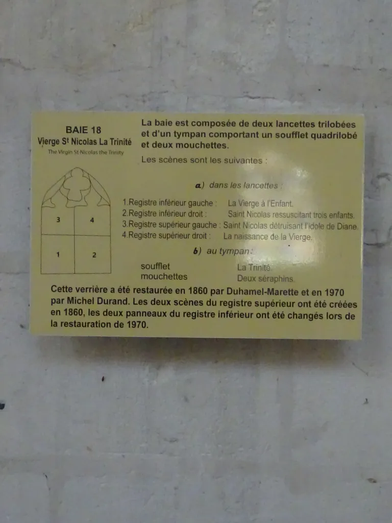 Vitrail Baie 18 : Vie de la Vierge, Saint-Nicolas et Saint-Martin dans l'Église Saint-Martin à Nonancourt