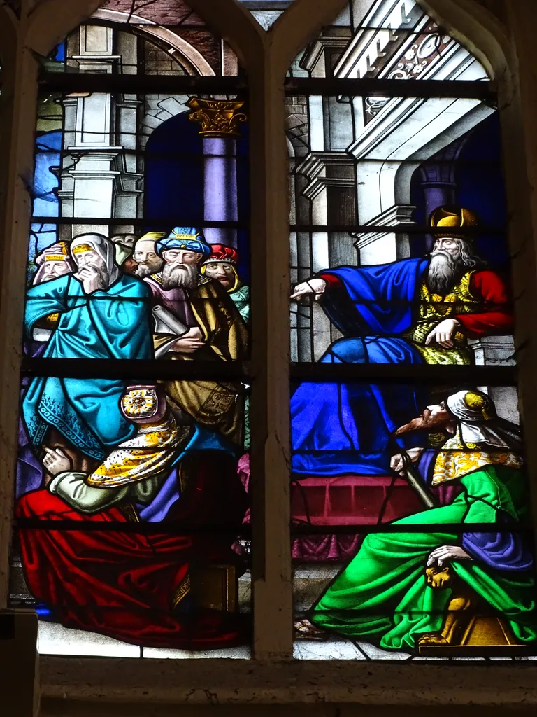 Vitrail Baie 103 : La Comparution de Jésus devant Caïphe dans l'Église Saint-Martin à Nonancourt