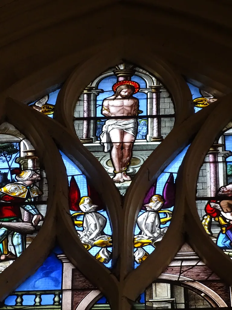 Vitrail Baie 103 : La Comparution de Jésus devant Caïphe dans l'Église Saint-Martin à Nonancourt