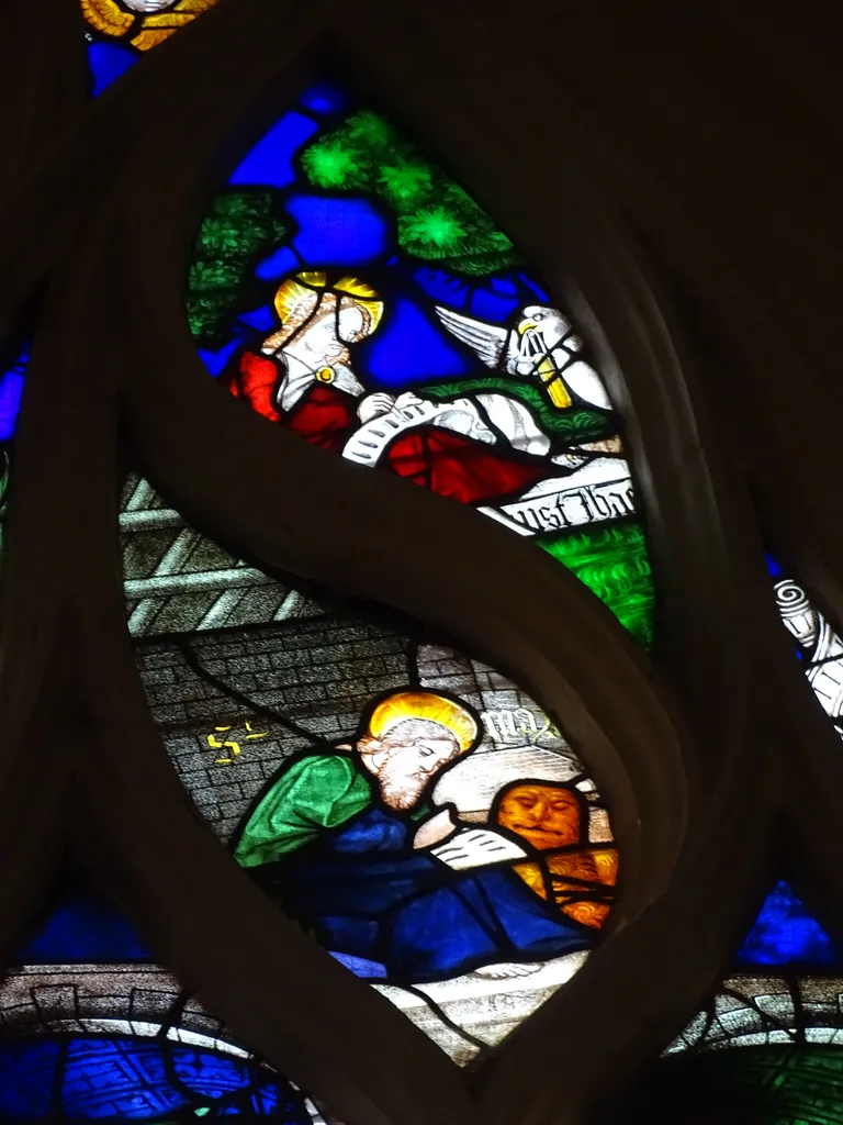 Vitrail Baie 106 : L'Apparition du Christ, St-Jean-l'Evangéliste et St-Jean-Baptiste dans l'Église de Nonancourt
